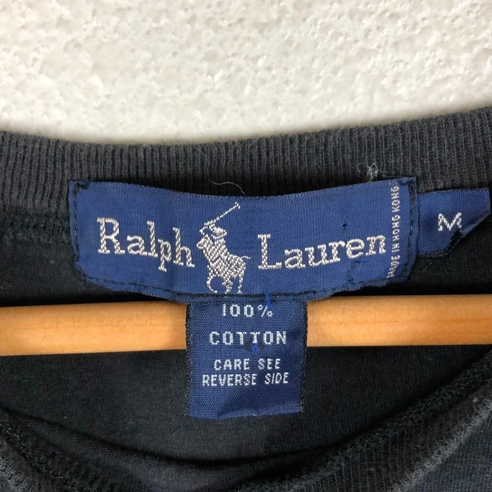 Ralph Lauren Preppy Shirt Mens Medium Black Cotton Logo Basic Staple Base Layer